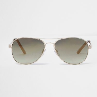 Gold tone khaki lens aviator sunglasses